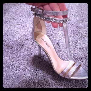 Nine West Silver Jeweled Heel
